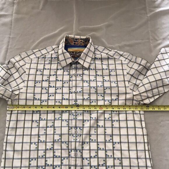 Robert Graham White Blue Check Embroidered Geometric Cotton Long Sleeve Shirt XL - Picture 7 of 9